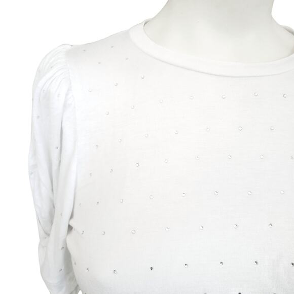 GENERATION LOVE Amelia Crystal embellished puff sleeve tee white t-shirt Size S - Picture 4 of 10